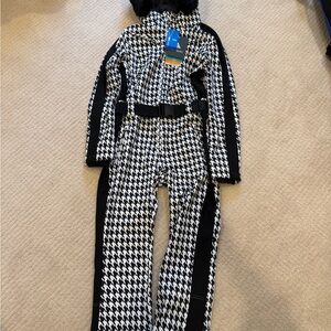 Gsou Snow Houndstooth Ski Suit with Belt